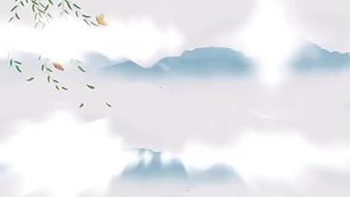 唯美古风水墨杨柳蓝色意境山水背景动态视频